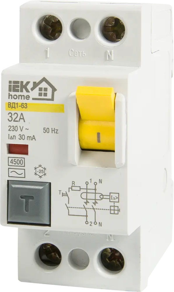 УЗО IEK Home ВД1-63 - защита от токов утечки 32А 30мА 18072580