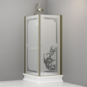 9143P1 Душевая кабина SX с распашной дверью и фиксированной боковой частью для душевого поддона 80*96 открывание со стороны 80, цвет Золотистый Kerasan RETRO Италия