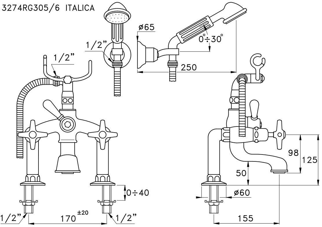 RUBINETTERIE STELLA Смеситель для душа на 2 отверстия с ручным душем Italica It02205 - Вид №1