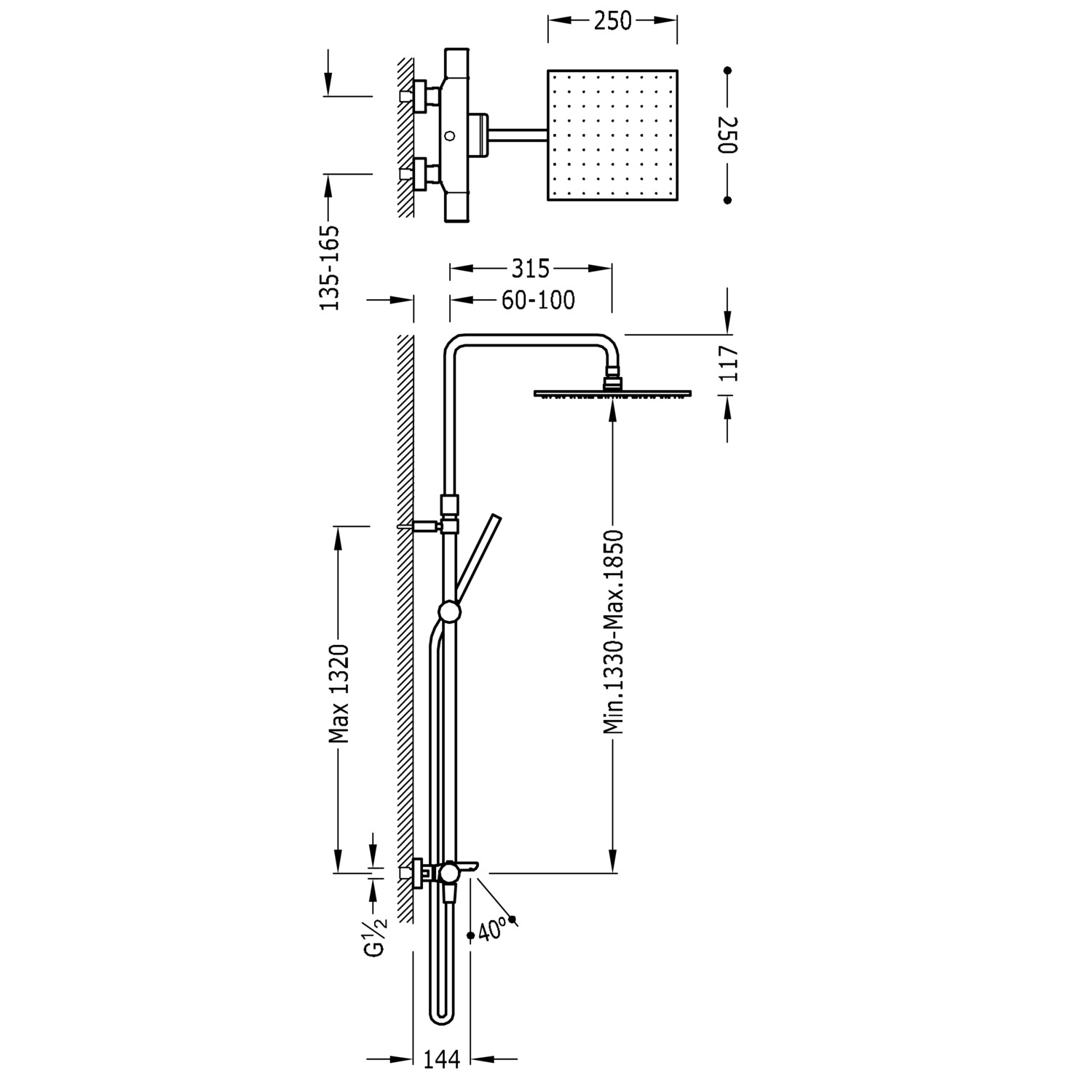 Трехходовой настенный термостатический смеситель TRESMOSTATIC для ванны и душа-20531201 TRES Thermostatic - Вид №1