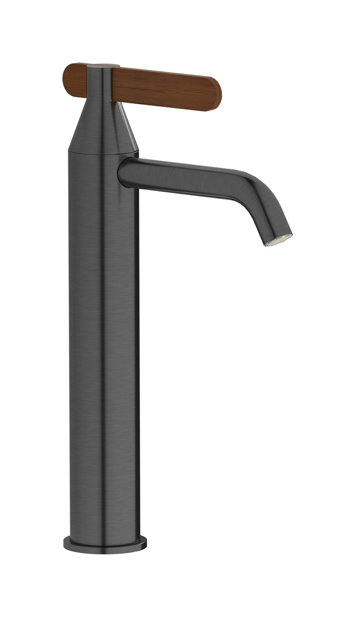 Высокий смеситель для раковины на 1 отверстие в комплекте с донным клапаном WE ARE IB ol206on Brushed Black Chrome Soho