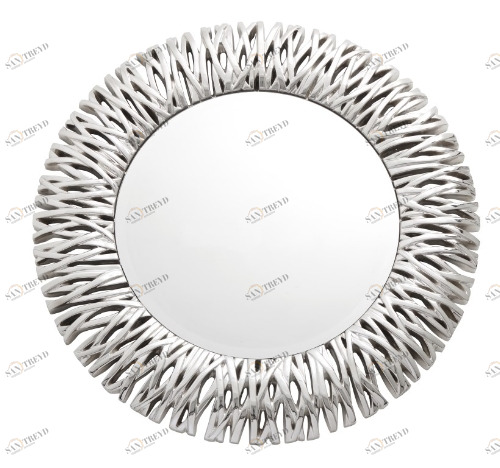 Зеркало круглое серебряное в раме с ветками Peyto PUSHA ДИЗАЙНЕРСКИЕ, СОЛНЦЕ 062657 Серебро 