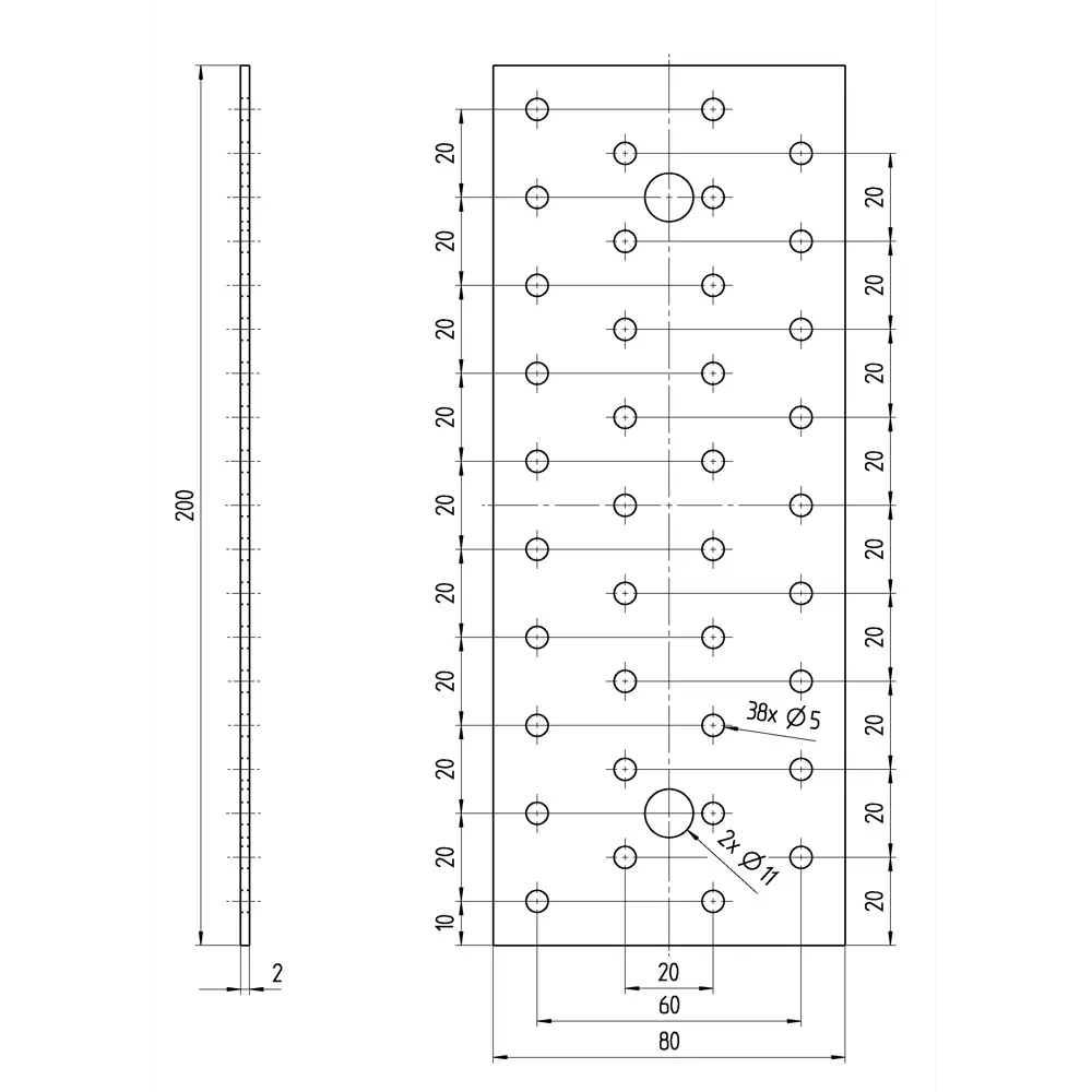 Пластина перфорированная 80x2x200 мм, оцинкованная сталь 11150143 STLM-2106390 GAH ALBERTS  - Вид №2