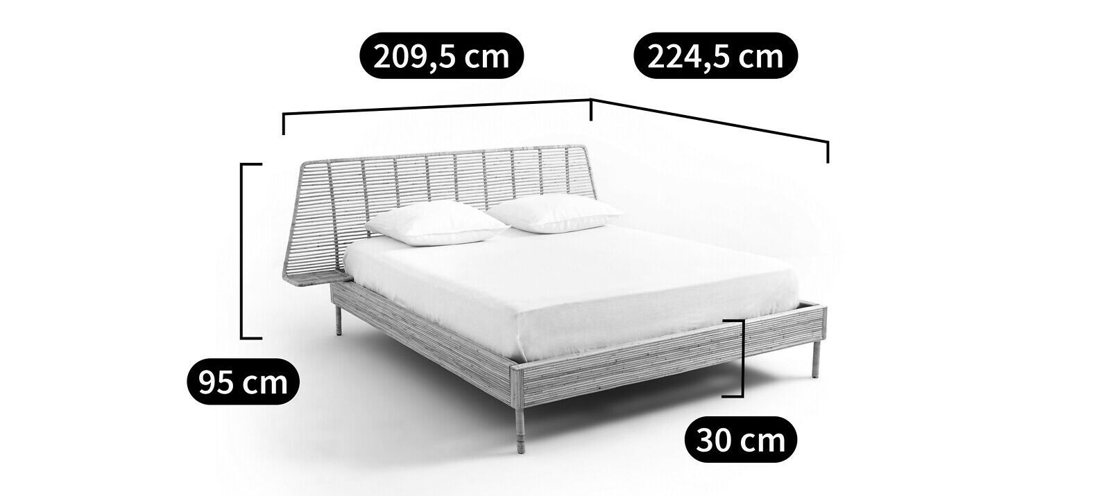 Плетеная двуспальная кровать со встроенными тумбочками AMPM SAGHIL ARCH-00050640 - Вид №8