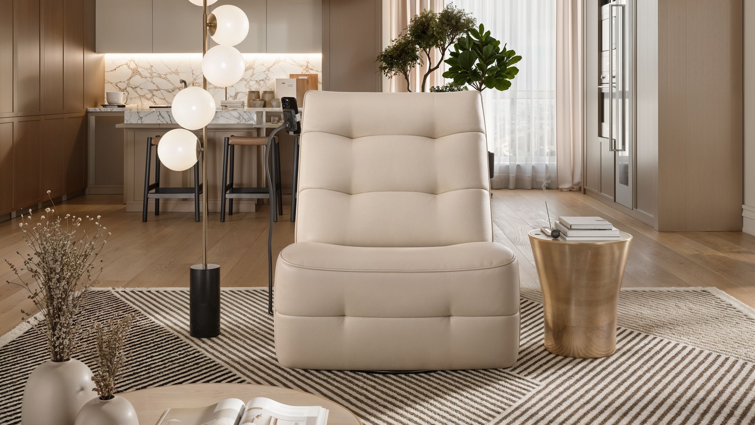 Кожаное вращающееся кресло с подставкой для ног Sofanella Боно ARCH-00079454 - Вид №4