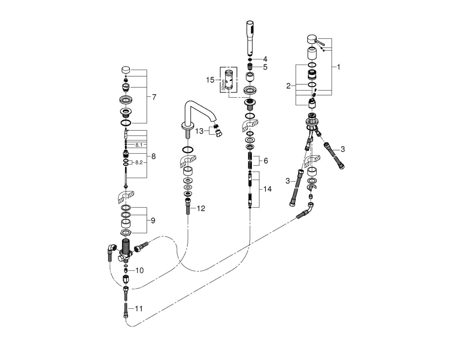 Набор для ванны с 4 отверстиями и ручным душем Grohe Essence New ARCH-00141512 - Вид №14