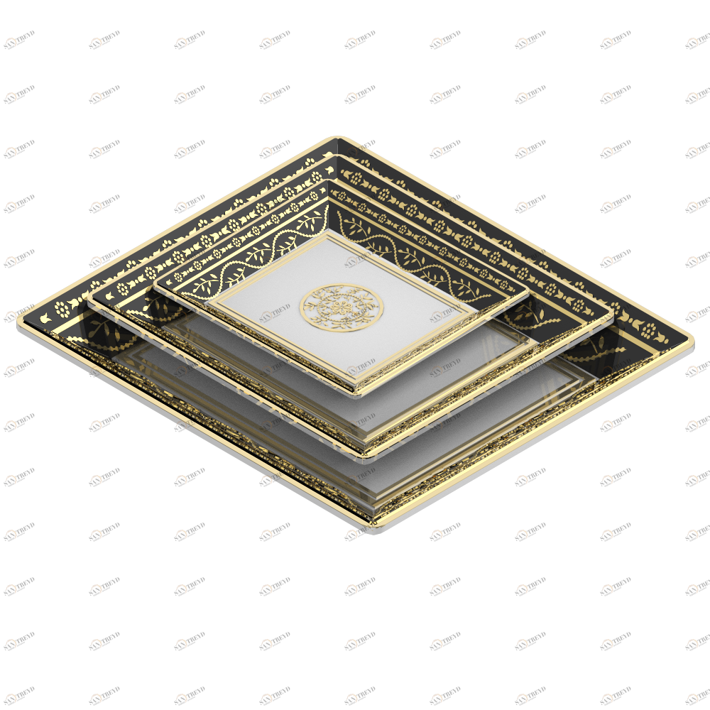 A7F-4626 Набор из трёх фарфоровых блюдец Thg-paris Marquise чёрный с золотым декором Хром A7F-4626 CAT.A