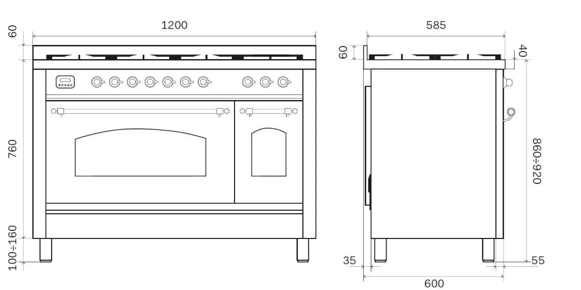 Стальная отдельно стоящая кухня с индукционной плитой Ilve Nostalgie ARCH-00032490 - Вид №2