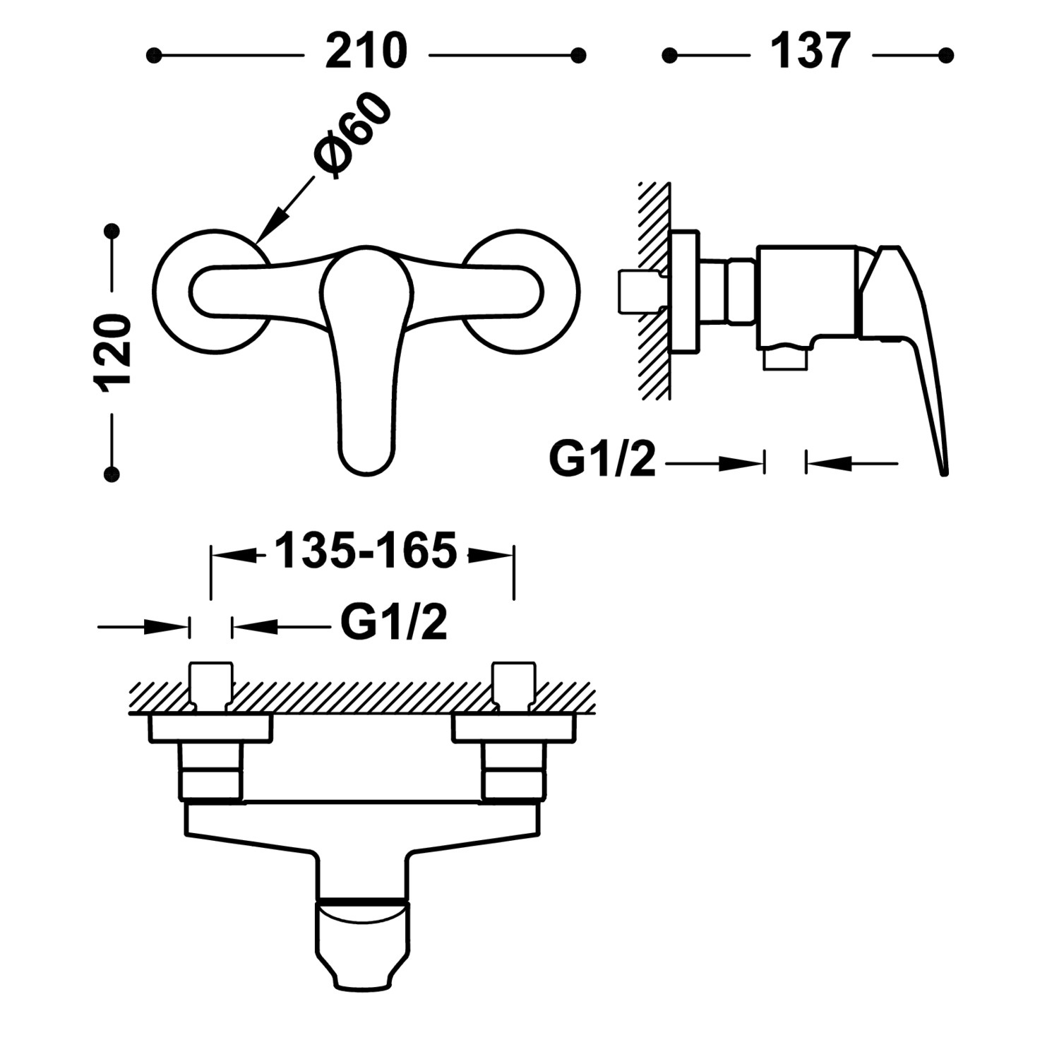 ОСНОВАНИЕ ПЛЮС настенный смеситель для душа с одной ручкой -21616710 TRES Base - Вид №1
