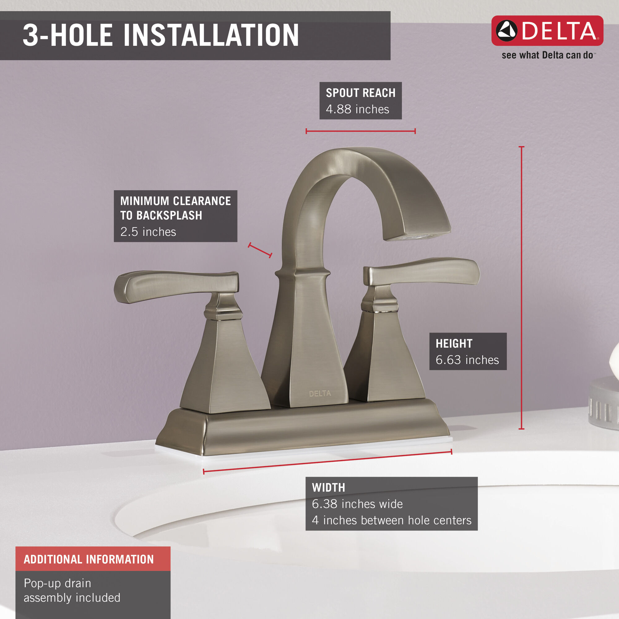 25718LF-SP Смеситель для ванной комнаты с двумя ручками Delta Faucet Lakewood Матовый никель Spotshield - Вид №2