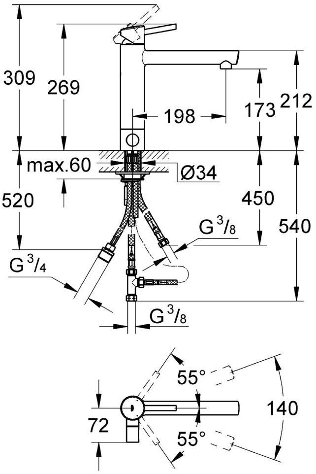 Смеситель для кухни GROHE Concetto с запорным вентилем, хром (31209001) - Вид №1