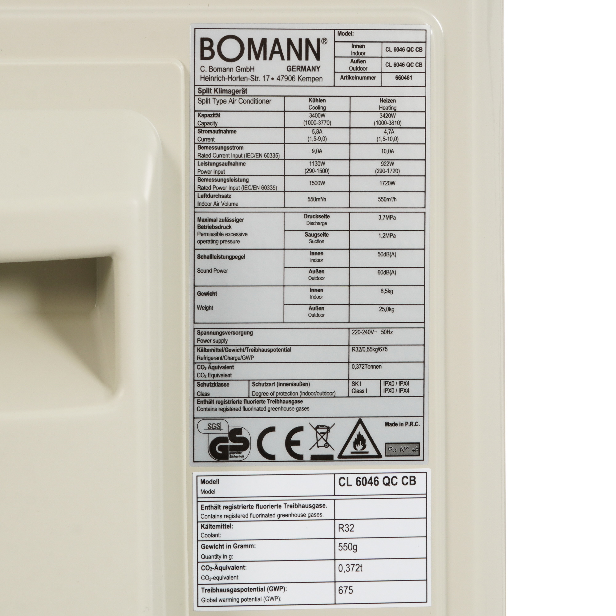 9903197 Кондиционер настенный сплит-система Bomann CL 6046 QC CB белый STDN-0023731 - Вид №7