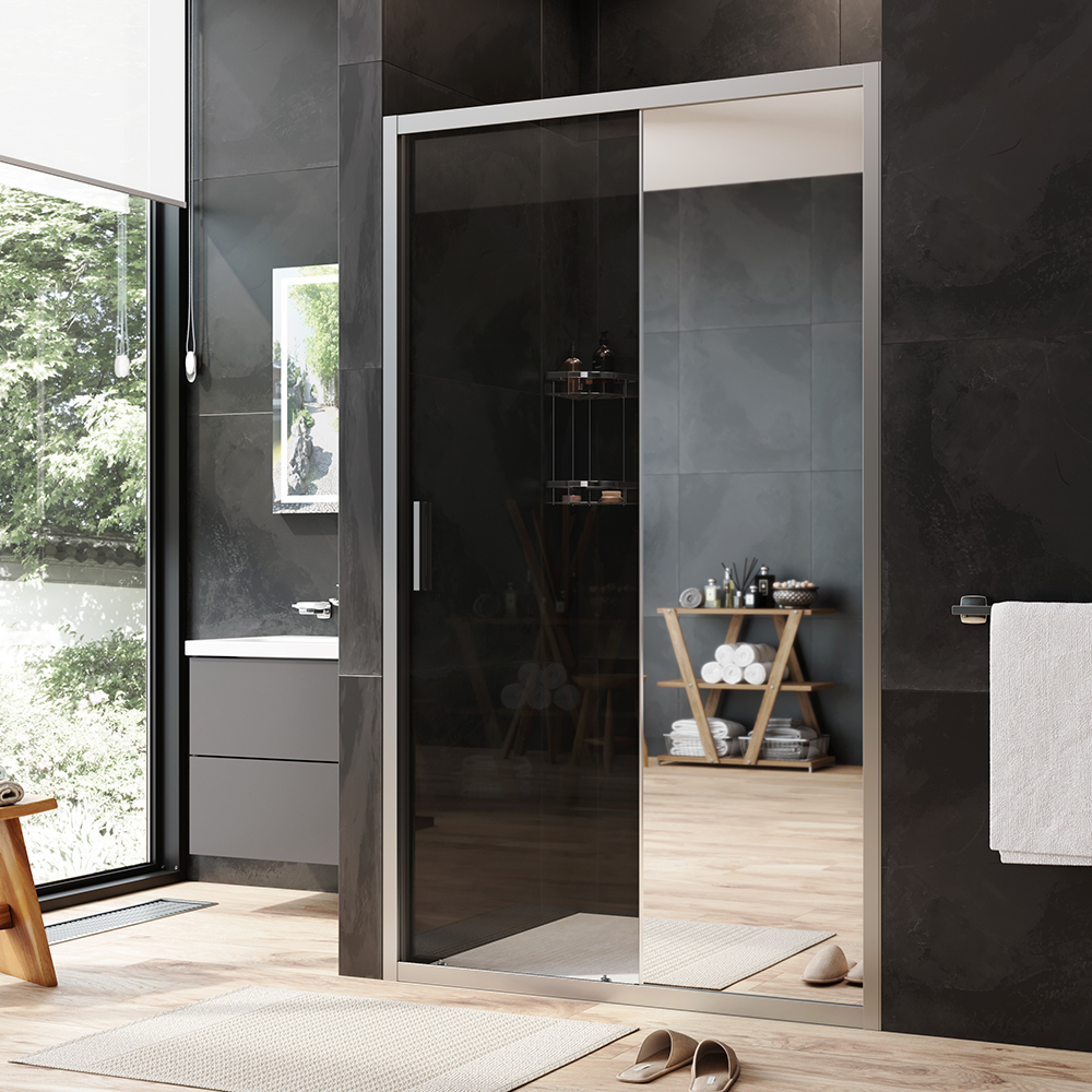 W90G-120-1-195MMir Solo Дверь душевая 120х195 стекло зеркальное профиль матовый хром AM.PM Gem