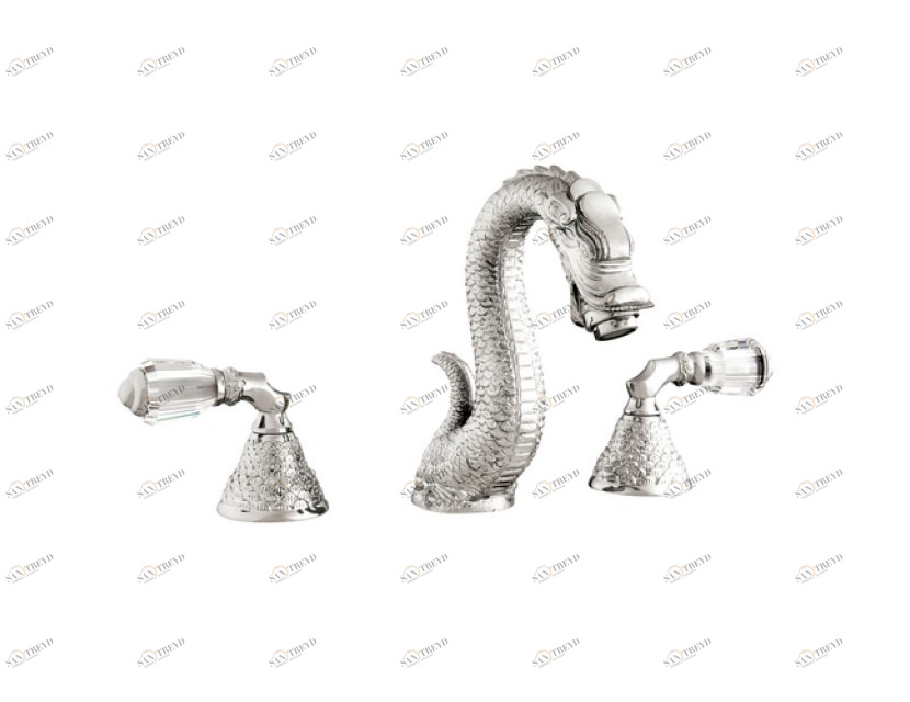 059601.A00.62 Раковина с тремя отверстиями и кристаллами Swarovski Сатин никель Mestre Dragon