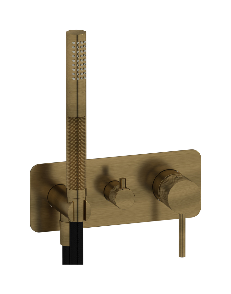 Внешние части встроенного в стену смесителя на 3 потребителя в комплекте с душевым гарнитуром. WE ARE IB id314mb Modern Bronze Industria