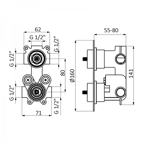 35110320 BASIC Черный Встроенный термостатический с запорным Черный GRB MIXERS E-PLUS - Вид №1