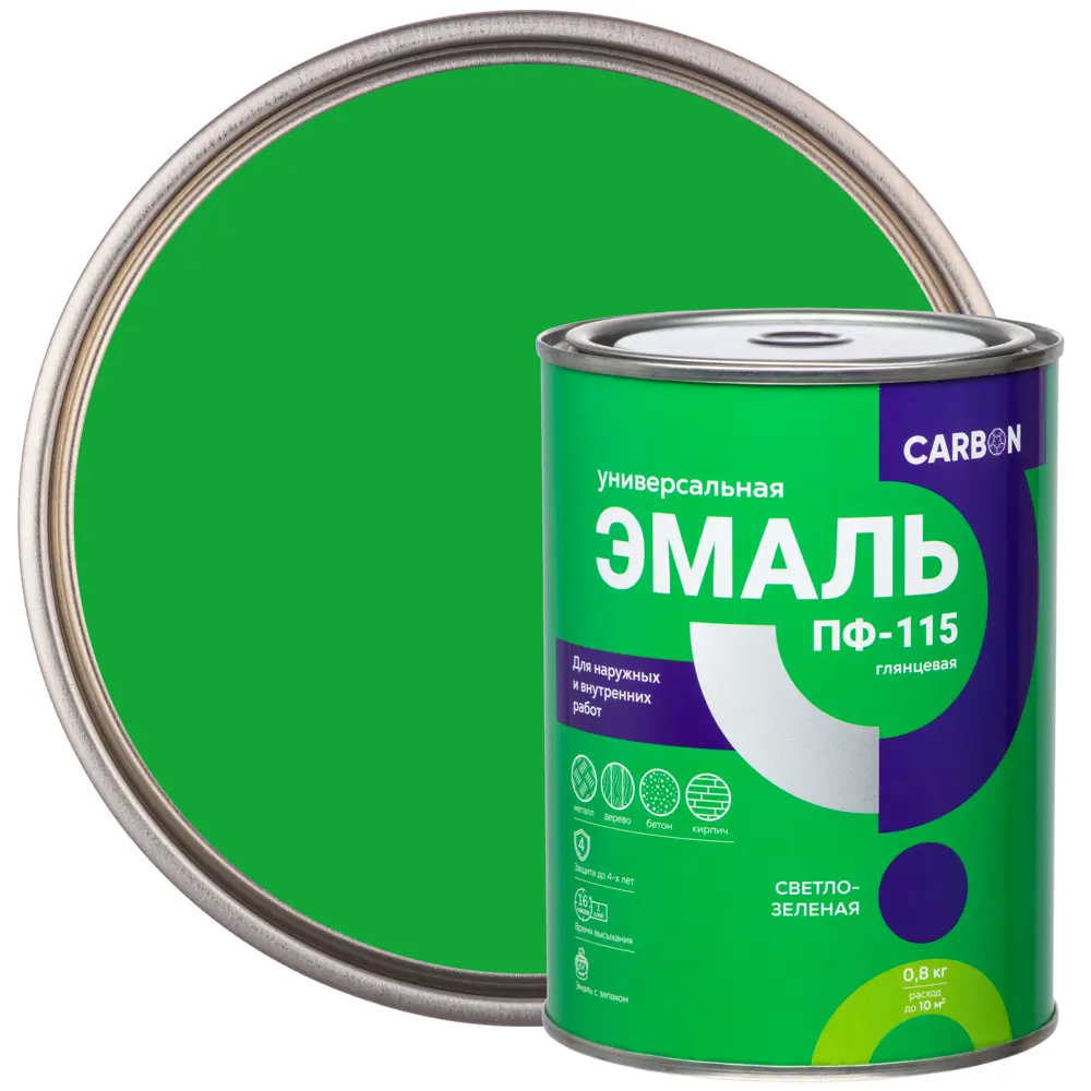Эмаль ПФ-115 Carbon глянцевая цвет светло-зеленый 0.8 кг 82739752 STLM-2081820 