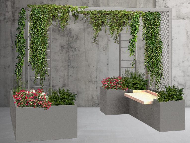 Стальная и деревянная высокая плантатор общественного пространства со скамейкой Urbencéa AELIA ARCH-00066740