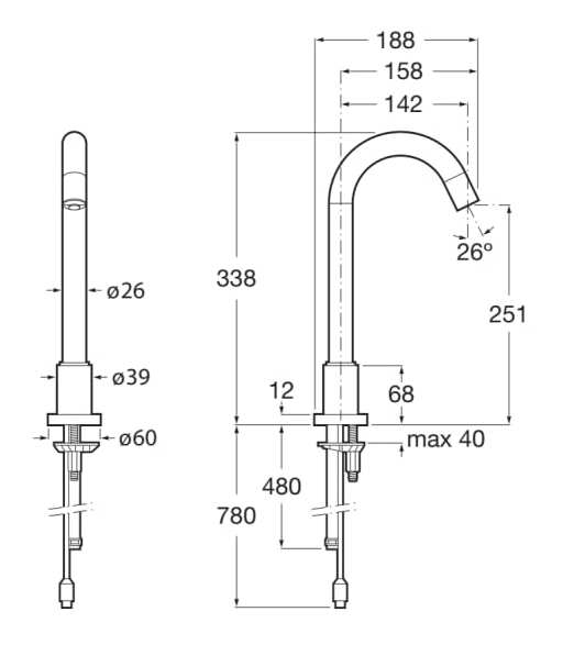 Хром латунь высокий электронный смеситель для раковины Roca лофт ARCH-00009765 - Вид №1