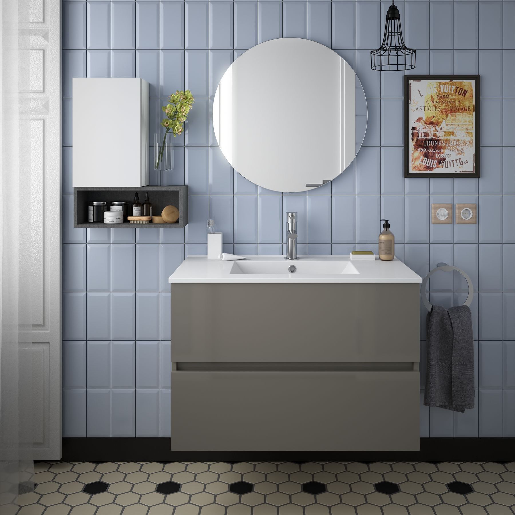 23328 SALGAR Мебель для умывальника FUSSION LINE 800 2 ящика GLOSS TAUPE 797 x 540 x 450 мм Глянцево-серо-коричневый