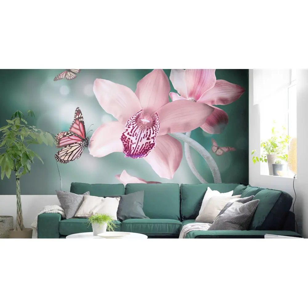 Фотообои флизелиновые Орхидеи бабочки 370x200 см МОСКОВСКАЯ ОБОЙНАЯ ФАБРИКА Malex factory STLM-2123197 - Вид №1