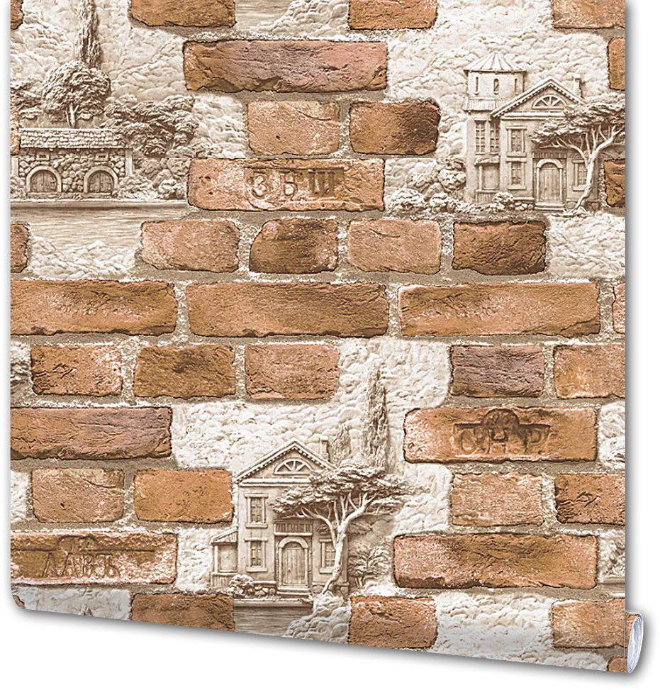 САРАТОВСКИЕ ОБОИ Брист - виниловые обои под кирпич в коричневых тонах 85282093