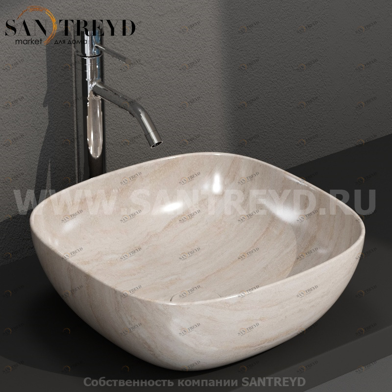 B6Q43SB Накладная раковина на столешницу  квадратная Ceramica Globo T-EDGE