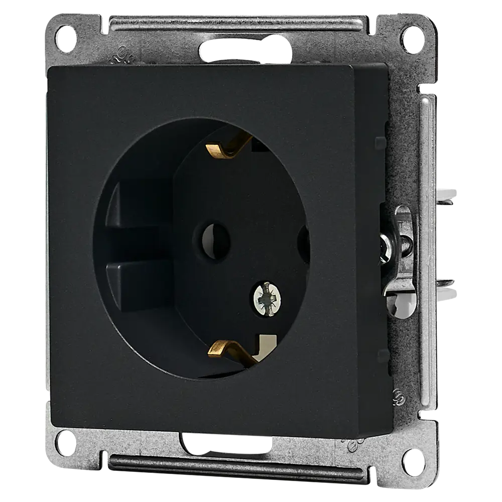 Розетка встраиваемая Systeme Electric AtlasDesign с заземлением со шторками цвет базальт STLM-2076782 - Вид №1