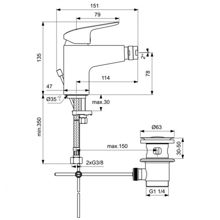 B1718AA Смеситель для биде Ideal Standard CERAFLEX  - Вид №5