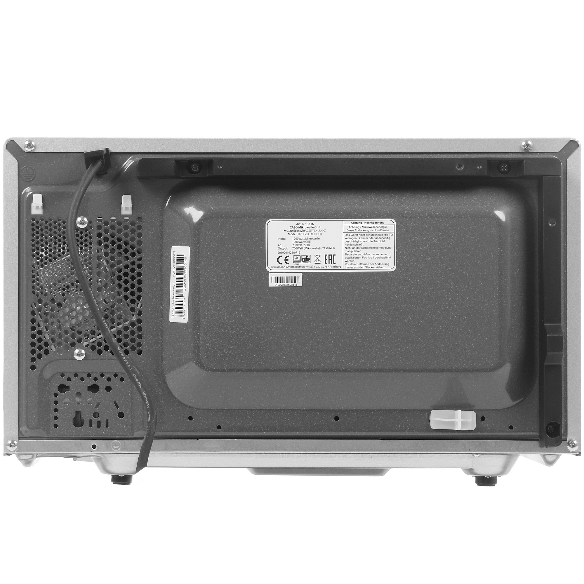 8134619 Микроволновая печь CASO MG 20 Ecostyle Ceramic серебристый STDN-0016942 - Вид №6