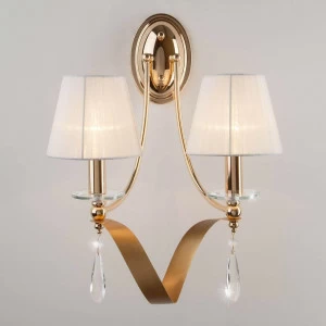 Бра с белыми абажурами золотистое Newport 60063/2 золото EUROSVET ADELIA GOLD 00-3931267 Белый;золото