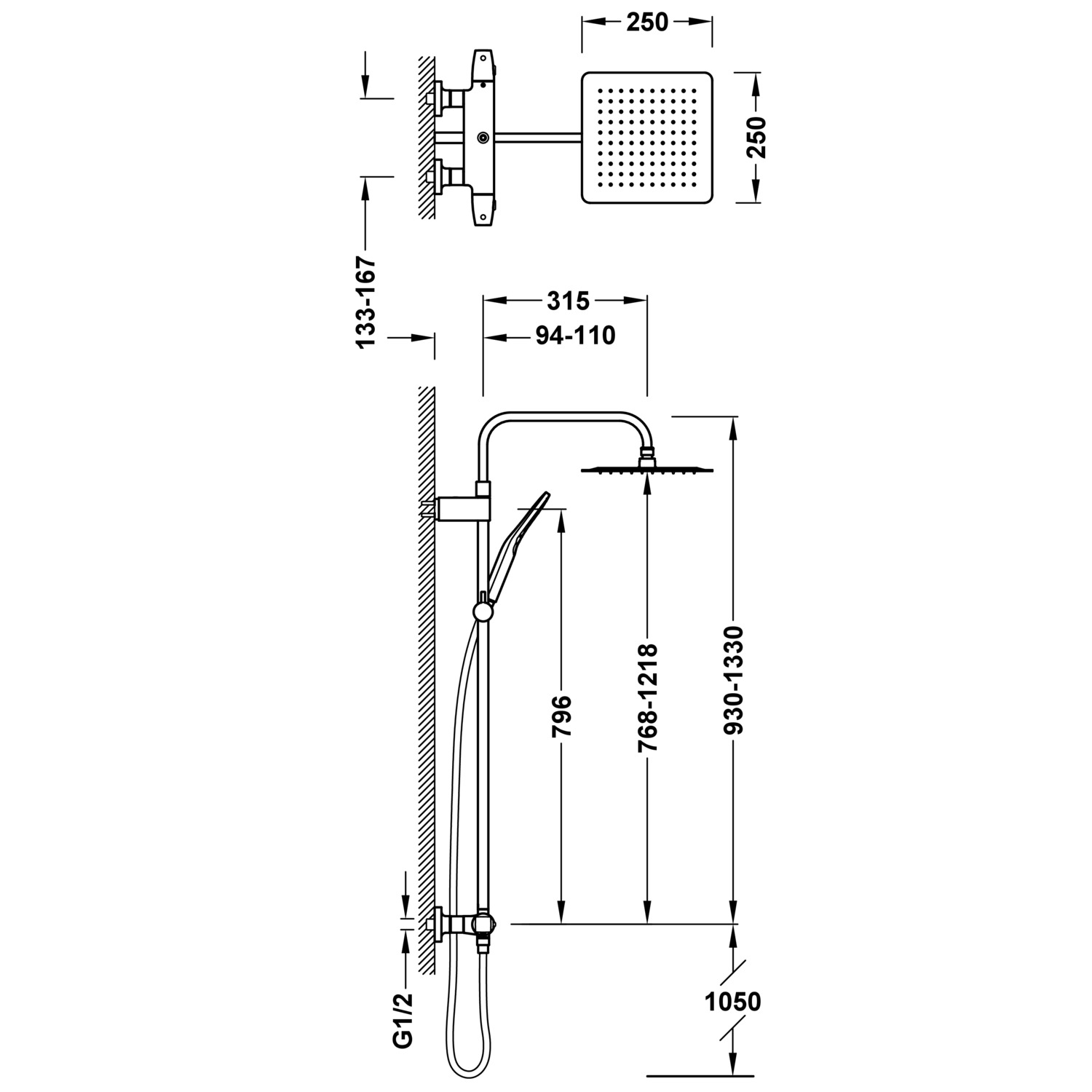 НАСТЕННЫЙ 2-полосный настенный термостатический смеситель для душа-19038706 TRES Thermostatic - Вид №1