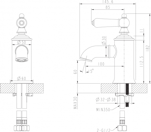 Смеситель для ванной комнаты на раковину низкий. Покрытие Хром ART F175109C bravat - Вид №1