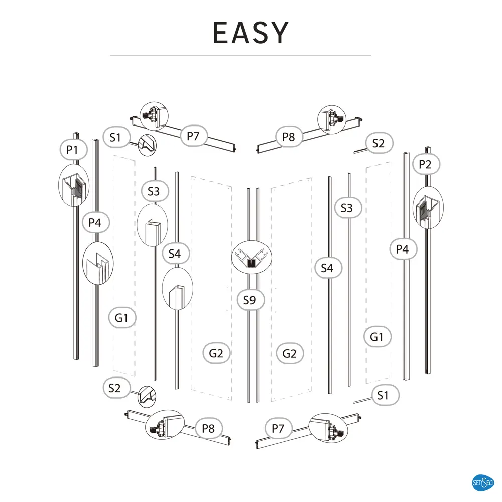 Комплект стекол для душевой ширмы Sensea Easy 90x90 см прозрачное стекло, цвет профиля на выбор STLM-2089845 - Вид №22
