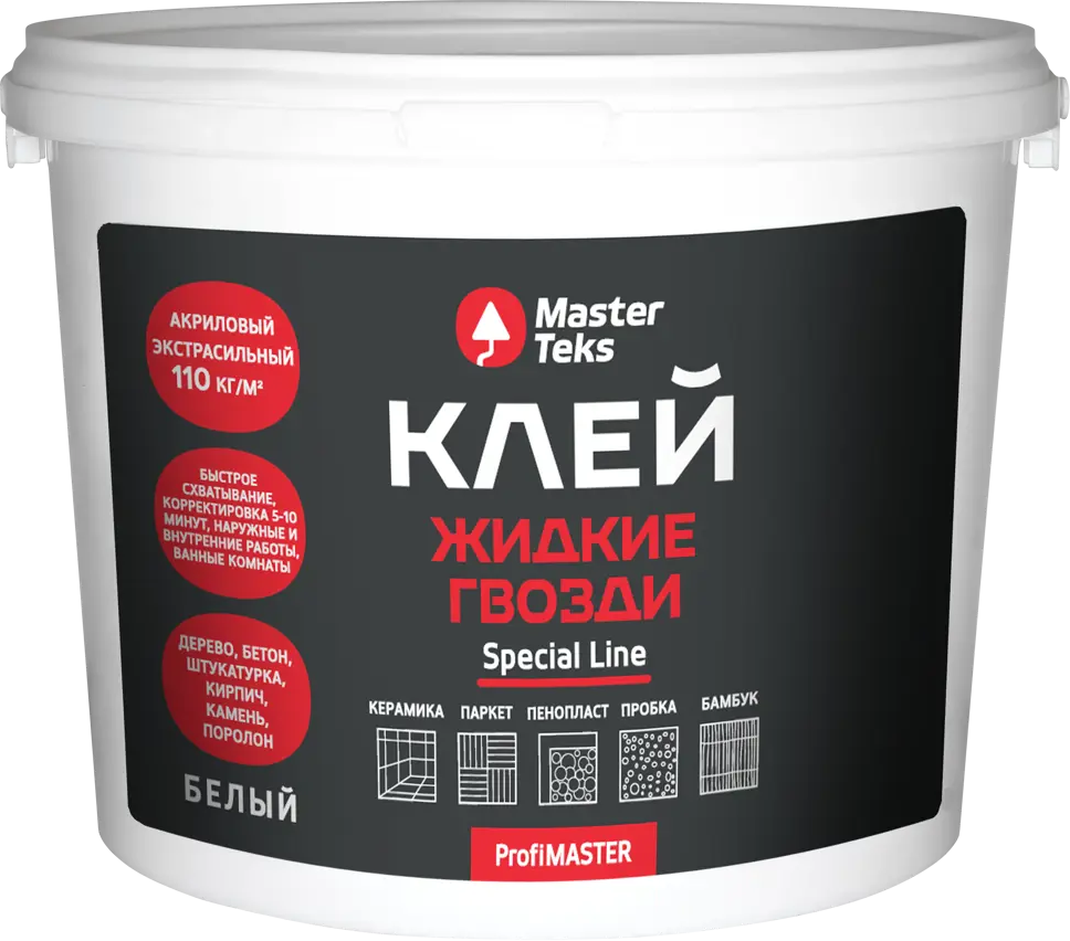 Клей монтажный MasterTeks экстрасильный белый 4,5 кг для надежной фиксации 88279688