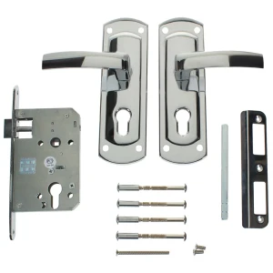 Замок врезной Apecs 1425, с ручками, с ответной планкой, сталь, цвет хром