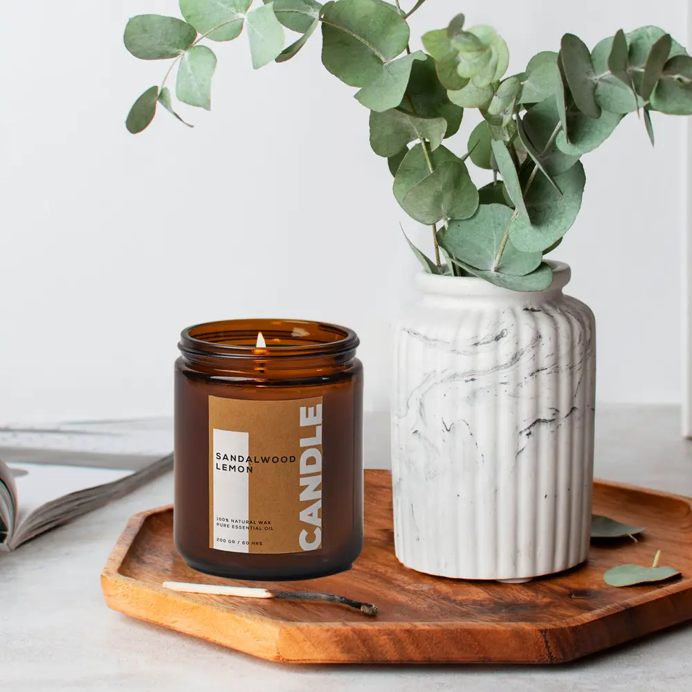 Свеча ароматизированная Sandalwood&Lemon коричневый 9 см 89348175 STLM-2164688 Santreyd  - Вид №2