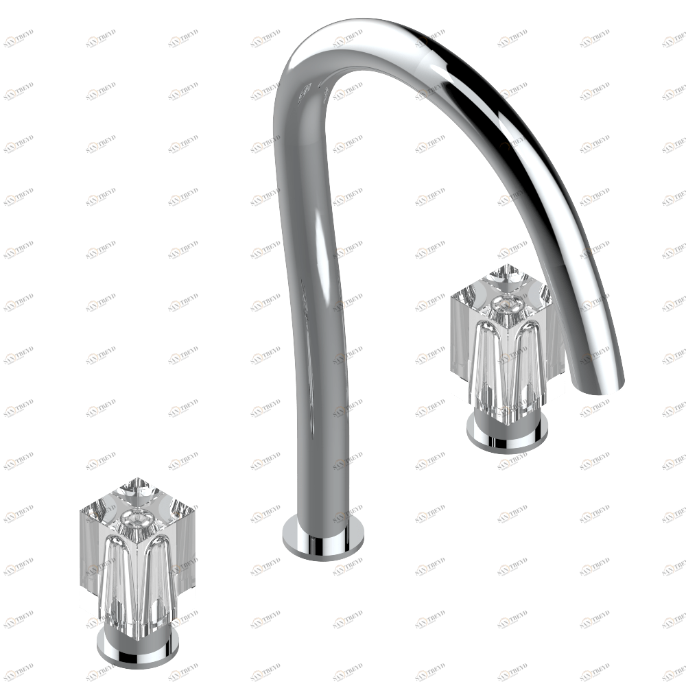 U6F-25SG Смеситель для ванны на 3 отверстия устанавливаемый на борту - излив СУПЕР ГОЛИАФ Thg-paris Beyond crystal с прозрачным хрусталём Хромированный U6F 25SG  A02 CAT.A