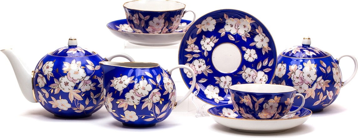 10618114 Дулевский фарфор Сервиз чайный 6/15 "Тюльпан" "Яблоневый цвет" Фарфор 