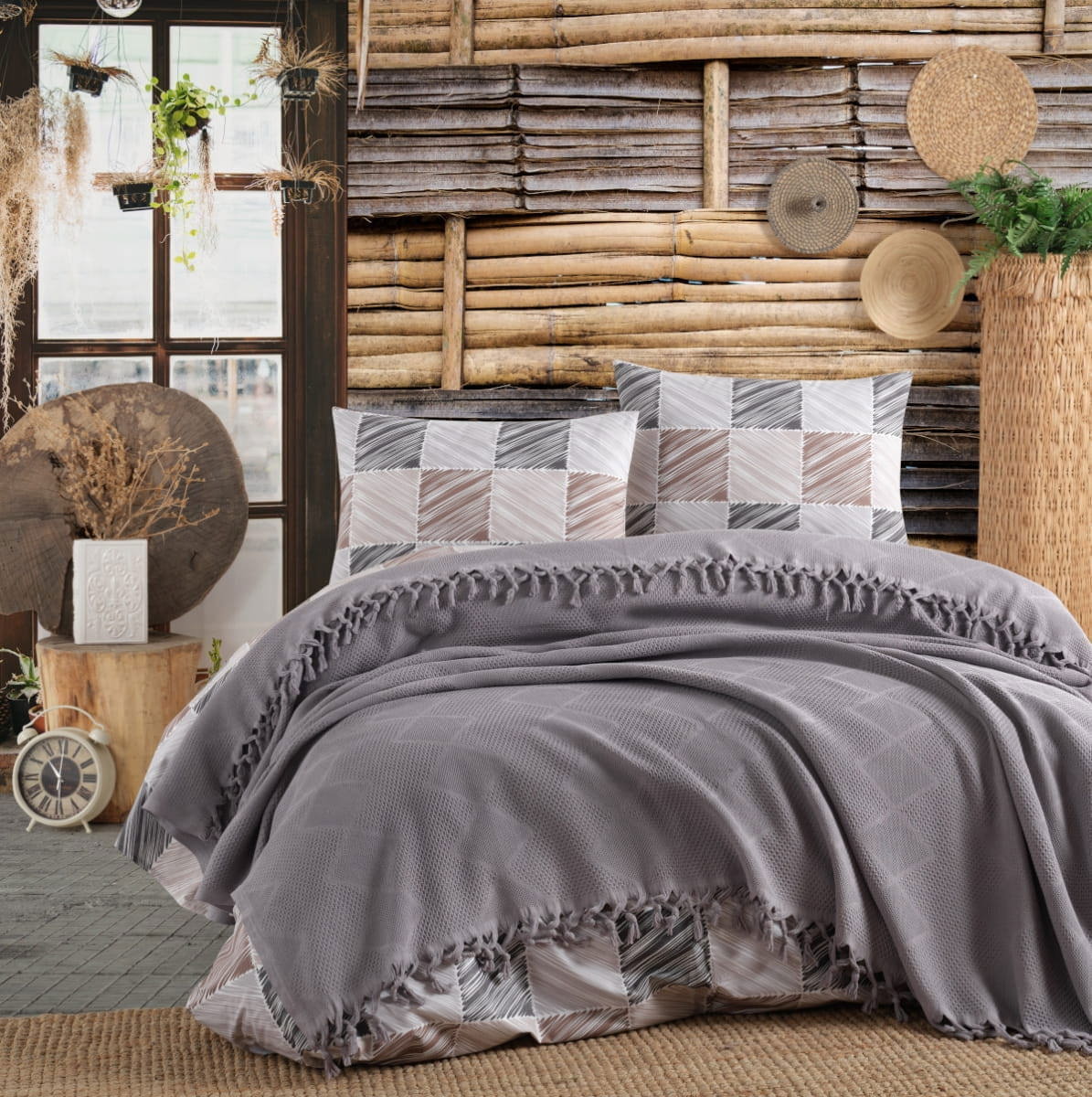 91072436 Плед Maria 240x220 см хлопок цвет серый STLM-0469253 ARYA HOME