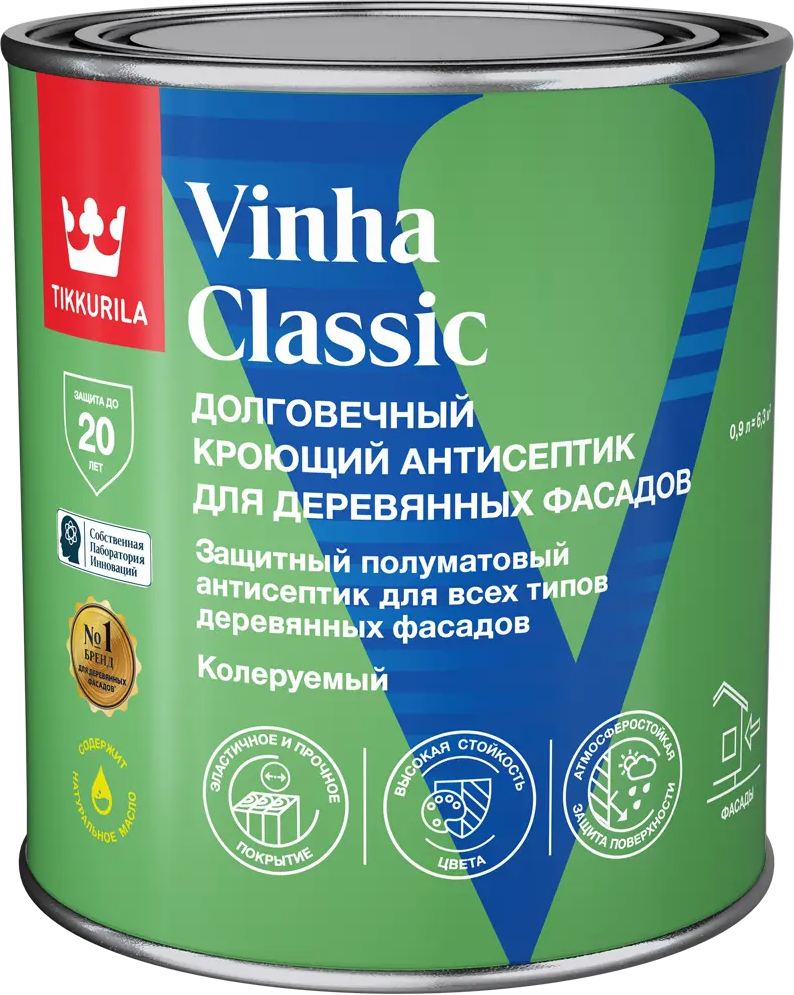 Tikkurila Vinha Classic - Антисептик для дерева белый полуматовый 0.9 л 89350883