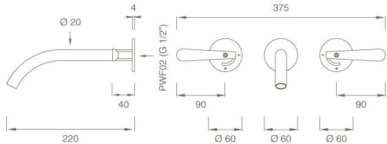 Ceadesign Смеситель для умывальника настенный из нержавеющей стали с 3 отверстиями Lutezia Ltz 03 - Вид №2