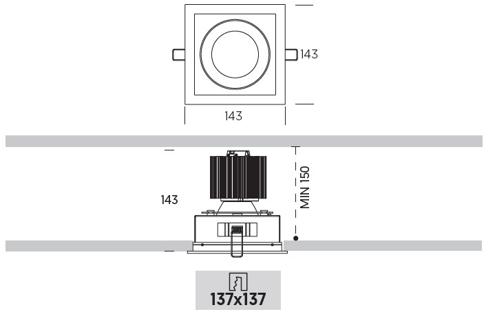 ONOK Lighting Квадратный встраиваемый светодиодный точечный светильник Ringo sun-id-1407059 - Вид №2