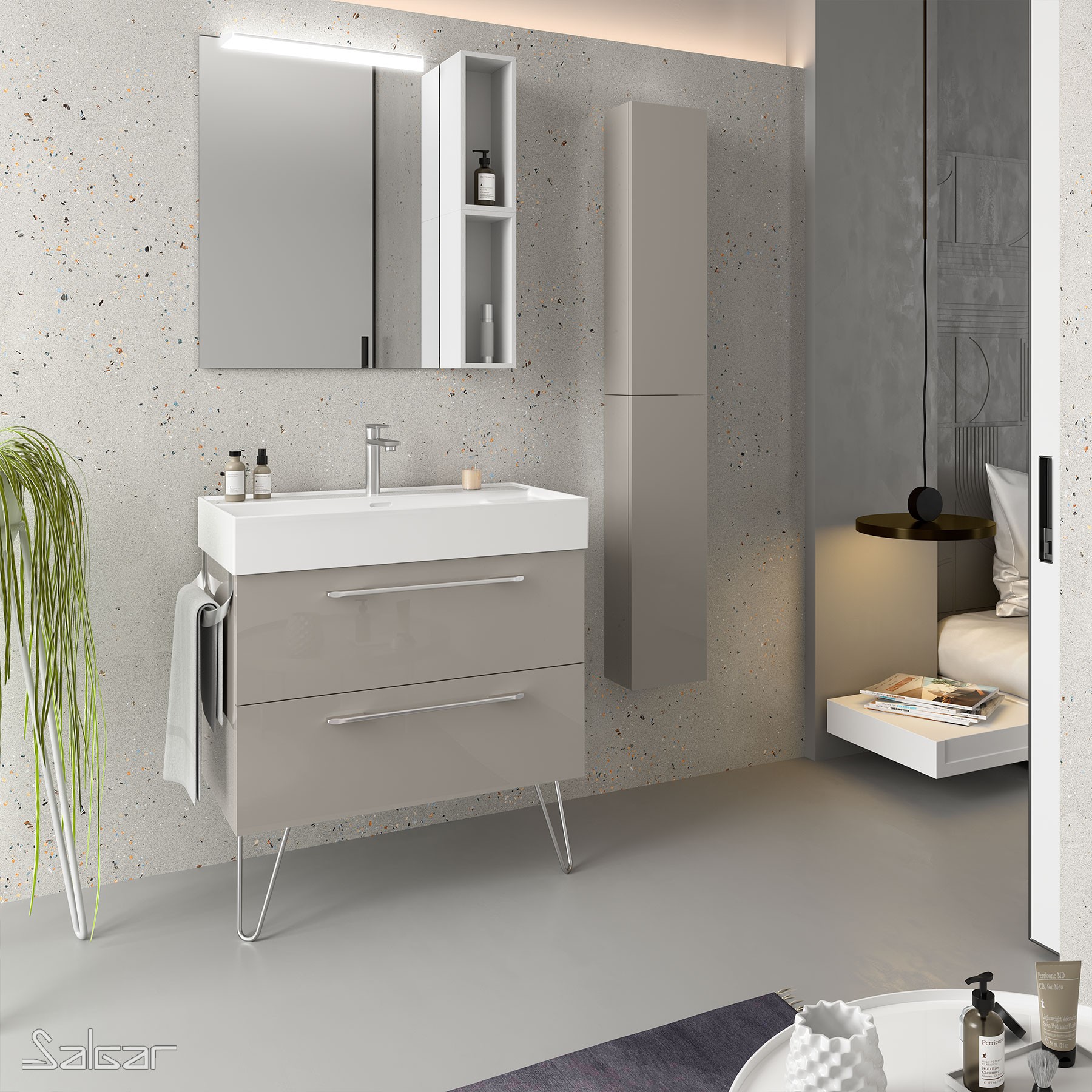 26812 SALGAR Мебель для умывальника FUSSION CHROME 800 2 ящика GLOSS TAUPE 797 x 540 x 450 мм Глянцево-серо-коричневый