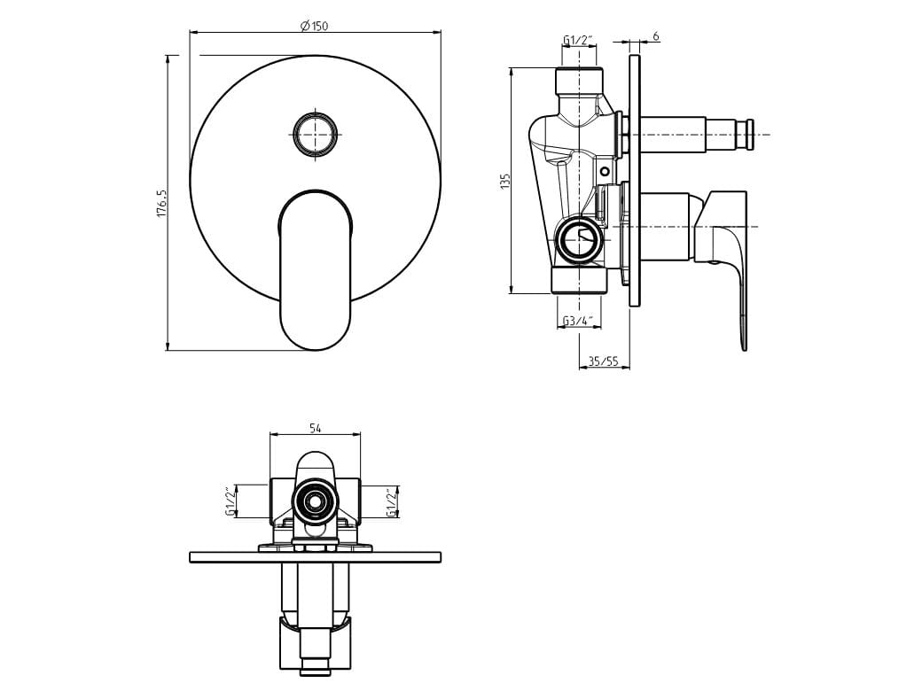 Встраиваемый смеситель для душа с переключателем Rubinetterie Frattini Lea ARCH-00049658 - Вид №2