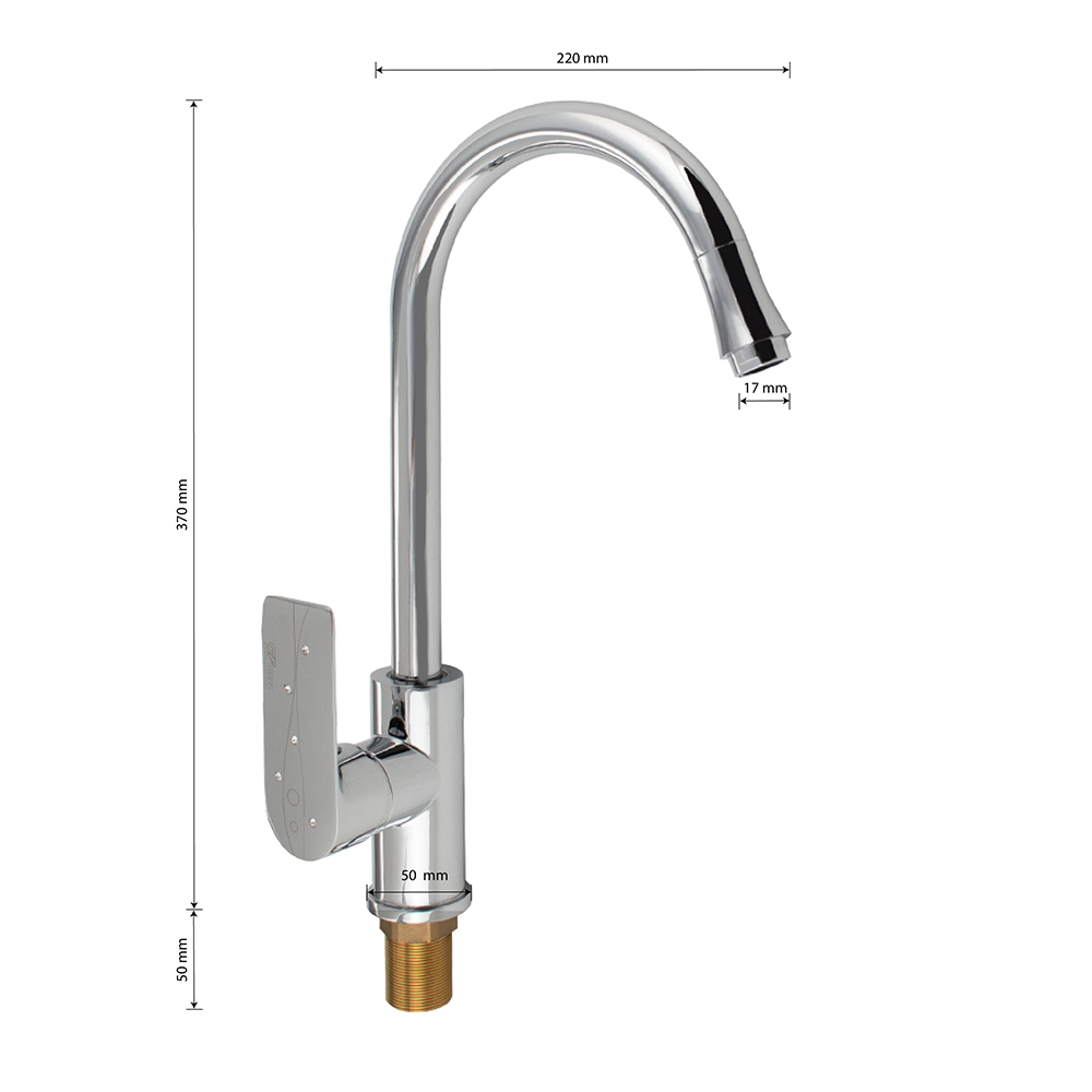 GFmark - Смеситель кухонный, шаровый, боковой, со стразами на ручке, код: 2254  - Вид №3