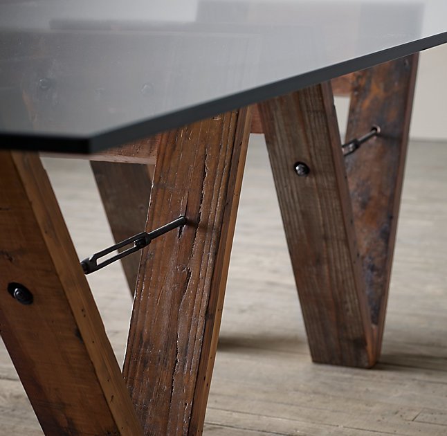 Обеденный стол стеклянный на двойном деревянном основании 213 см Wood and Glass ICON DESIGNE WOOD AND GLASS 178145 Коричневый  - Вид №1