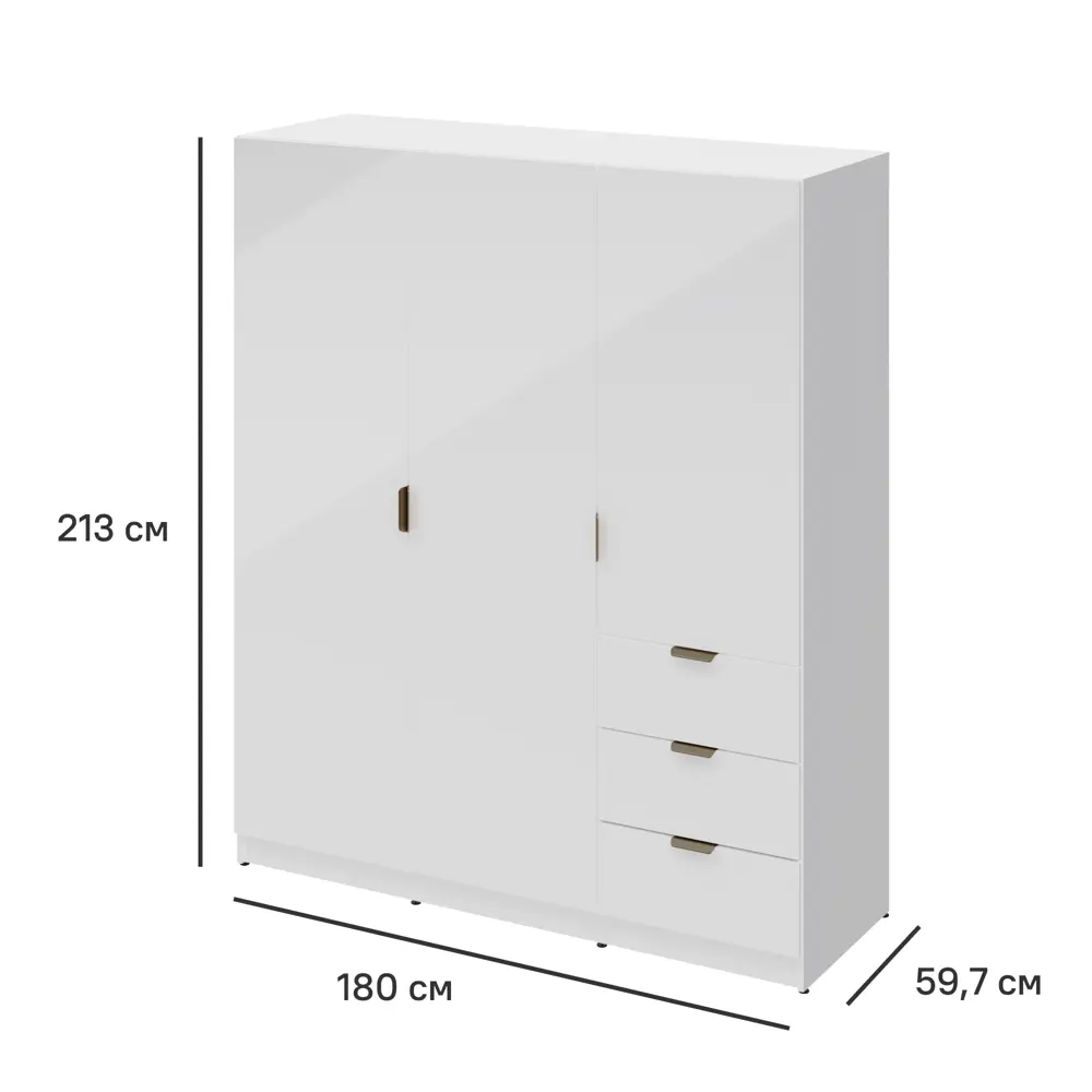 Шкаф распашной Турин Комфорт 3523 с 3 дверями 180x213x59.6 см ЛДСП цвет белый 82841406 STLM-2060431 Santreyd - Вид №2