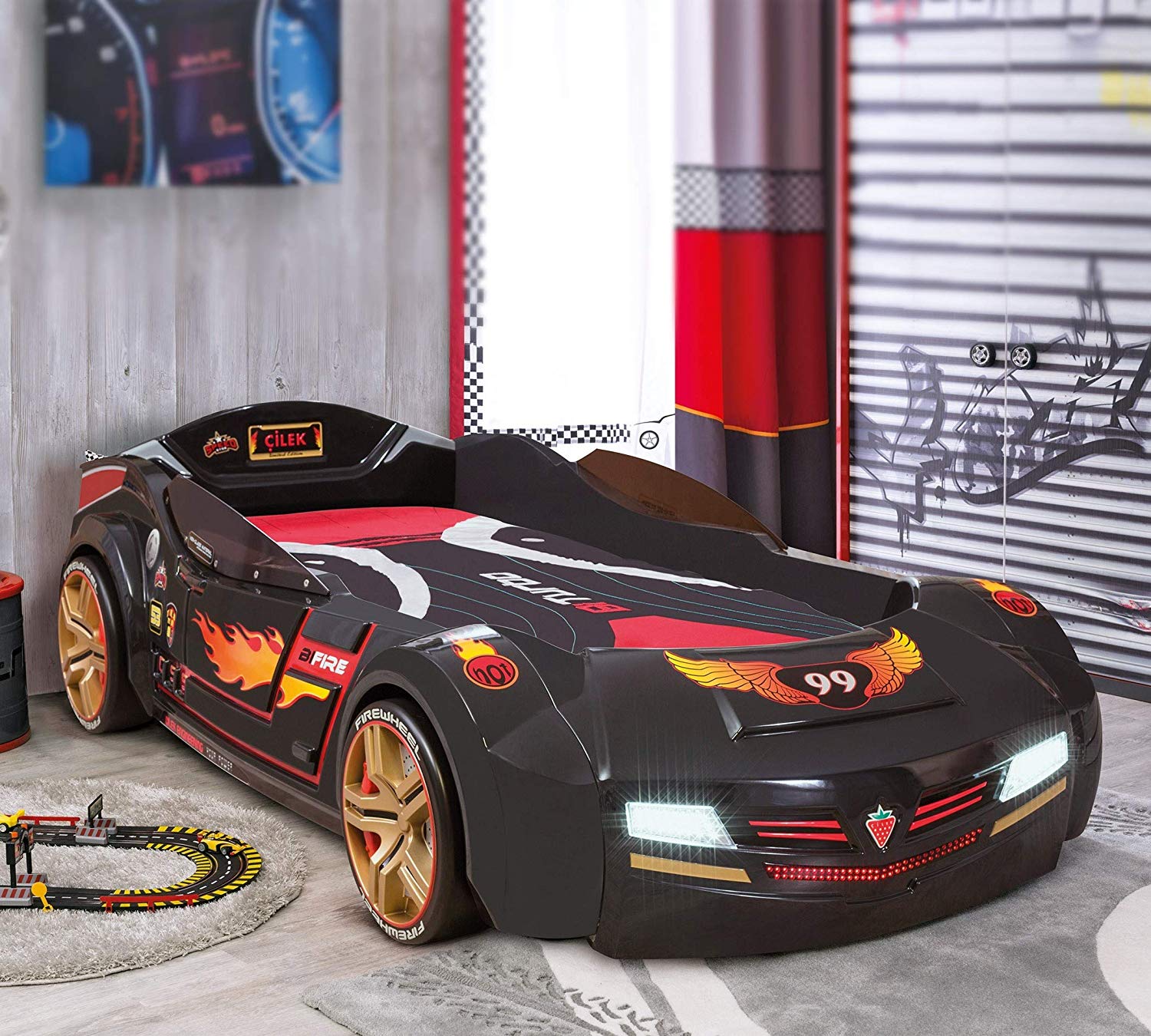 Кровать-машина с подсветкой 90х195 см черная BiTurbo CILEK  00-3832319 Черный Santreyd  - Вид №3