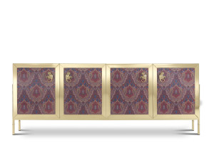 Шкаф из латуни и стекла с распашными дверями